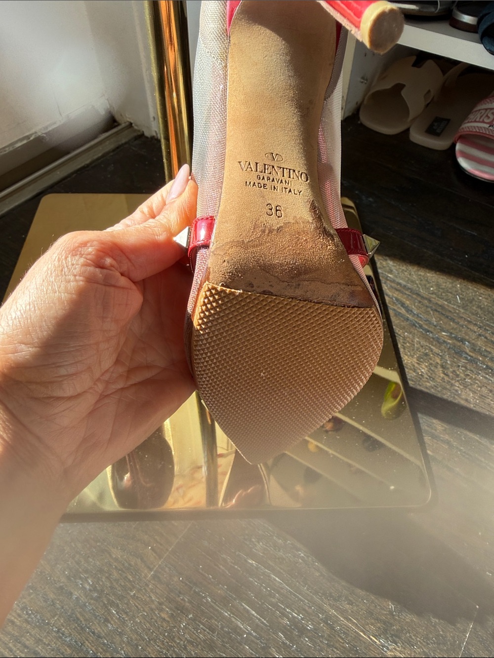 Valentino Garavani red and Gold Studded Pointed-Toe Flats - Picture 6 of 13